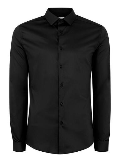 Topman Mens Black Satin Muscle Fit Long Sleeve Shirt