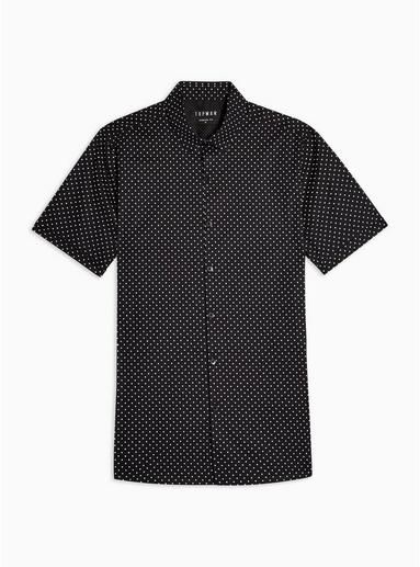 Topman Mens Black Polka Dot Stretch Skinny Shirt