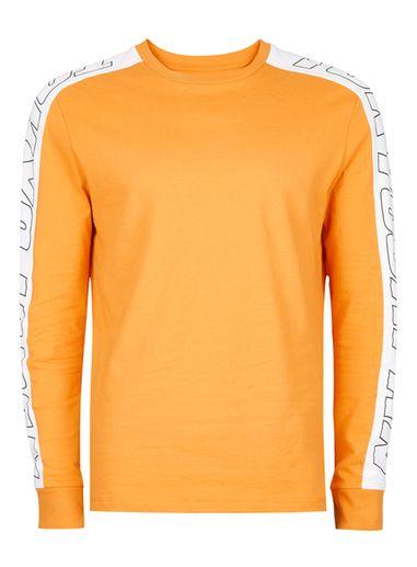 Topman Mens Orange Print Sleeve Panel T-shirt