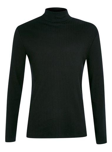 Topman Mens Black Flat Rib Turtle Neck Long Sleeve T-shirt