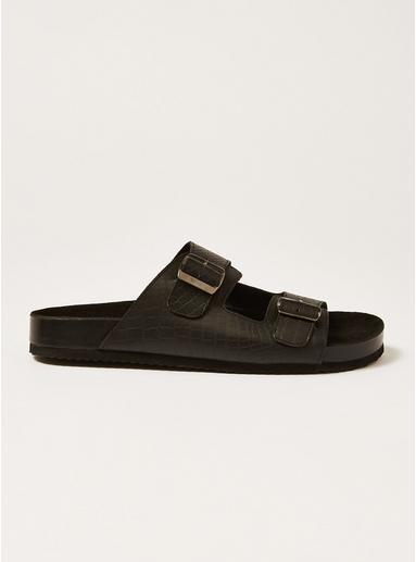 Topman Mens Black Crocodile Double Strap Roli Sandals