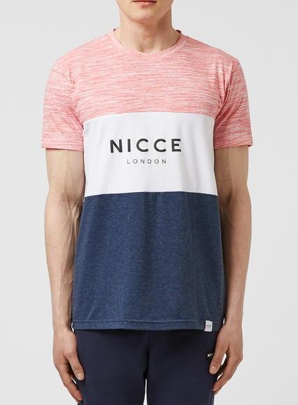 Topman Mens Multi Nicce Blue White And Pink Triple Panel T-shirt