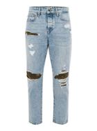 Topman Mens Blue Light Wash Camouflage Patch Tapered Jeans