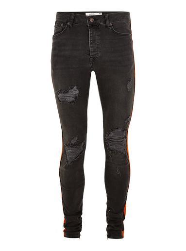 Topman Mens Black Stacker Side Taping Jeans
