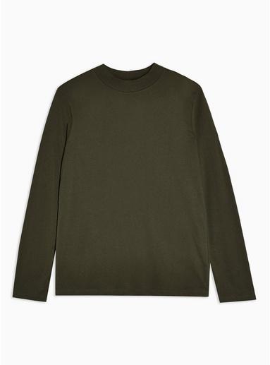 Topman Mens Khaki Forest Green Turtle Neck Long Sleeve T-shirt