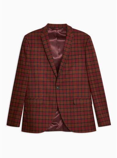 Topman Mens Red Check Slim Blazer