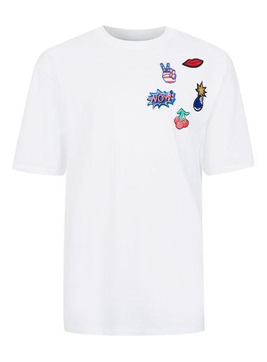 Topman Mens White Badged Oversized T-shirt