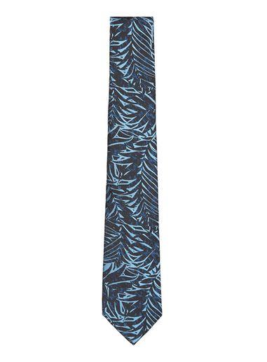 Topman Mens Blue Navy Leaf Print Woven Tie