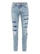 Topman Mens Mid Wash Blue Repaired Stretch Skinny Fit Jeans