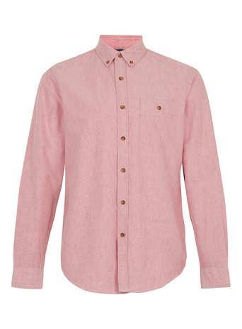 Topman Red Brushed Long Sleeve Oxford Shirt