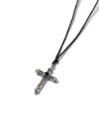 Topman Mens Silver Look Engraved Cross Black Cord Necklace*