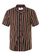 Topman Mens Brown, Cream And Black Stripe Revere Collar Shirt