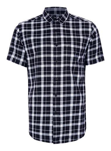 Topman Mens Black And White Check Short Sleeve Casual Shirt