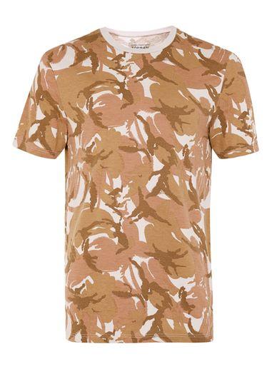 Topman Mens Yellow Stone Desert Wash Camo T-shirt