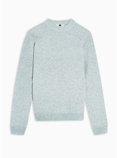 Topman Mens Blue Twisted Textured Turtle Neck Jumper