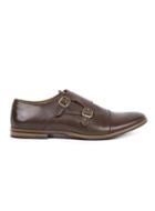 Topman Mens Brown Leather Embossed Monk Shoes