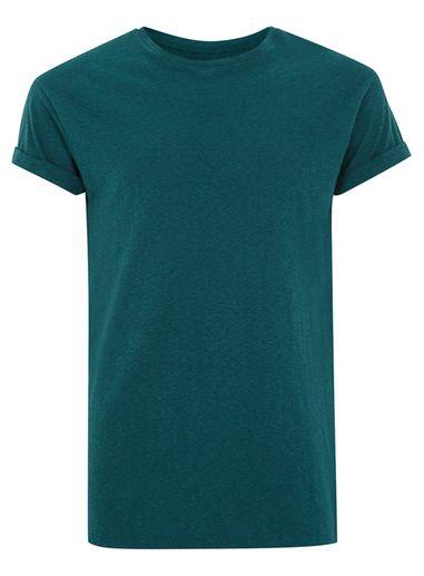 Topman Mens Green Teal Linen Muscle Fit T-shirt