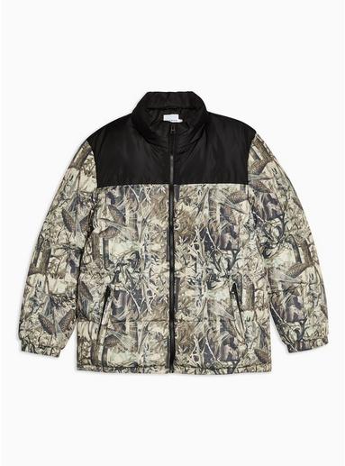 Topman Mens Multi Foliage Print Puffer Coat