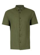 Topman Mens Green Khaki Textured Short Sleeve Casual Shirt