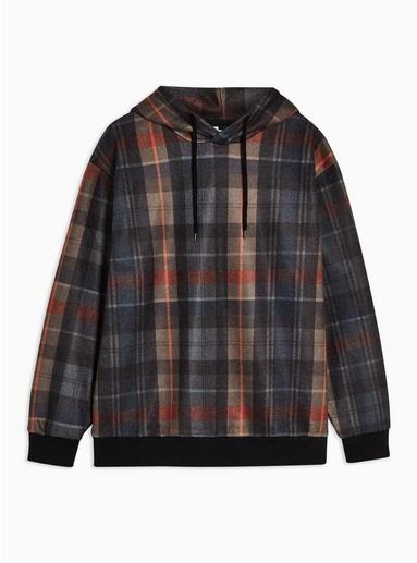 Topman Mens Brown Brushed Check Hoodie