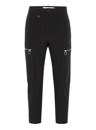 Topman Mens Black Tapered Zip Cargo Pants