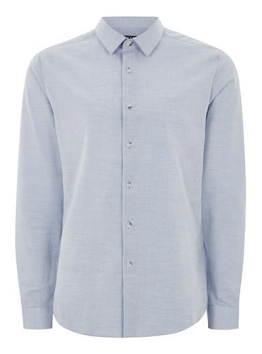 Topman Mens Blue Slub Long Sleeve Shirt