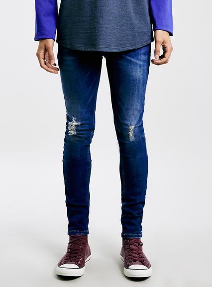 Topman Mens Mid Wash Blue Spray On Jeans