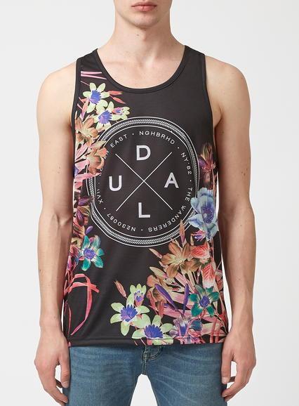 Topman Mens Black Lower East Floral Print Tank Top