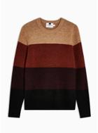 Topman Mens Brown Rust Black Stripe Sweater