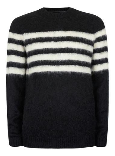 Topman Mens Black And White Stripe Fluffy Sweater Containing Mohair