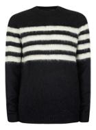 Topman Mens Black And White Stripe Fluffy Sweater Containing Mohair