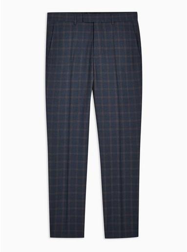 Topman Mens Navy Check Skinny Suit Trousers