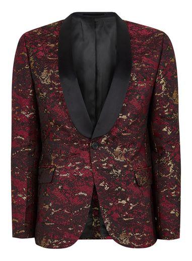 Topman Mens Red, Gold And Black Jacquard Blazer