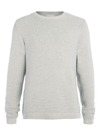 Topman Mens Grey Gray Horizontal Rib Crew Neck Sweater