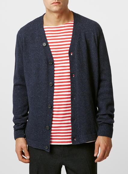 Topman Mens Grey Curtis Kulig Navy Flecked Wool Cardigan