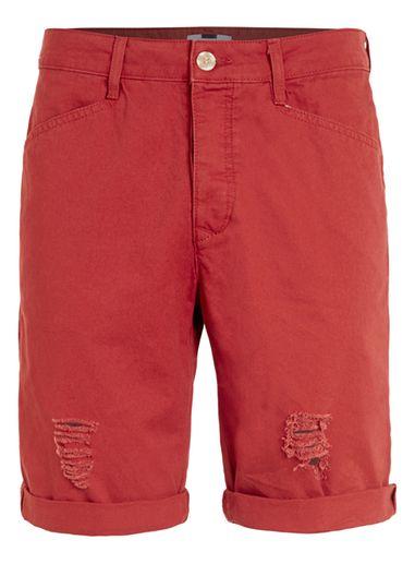 Topman Mens Red Rust Ripped Chino Shorts