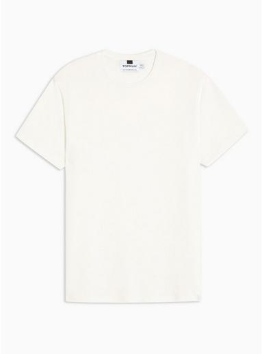 Topman Mens Cream White Short Sleeve Knitted T-shirt