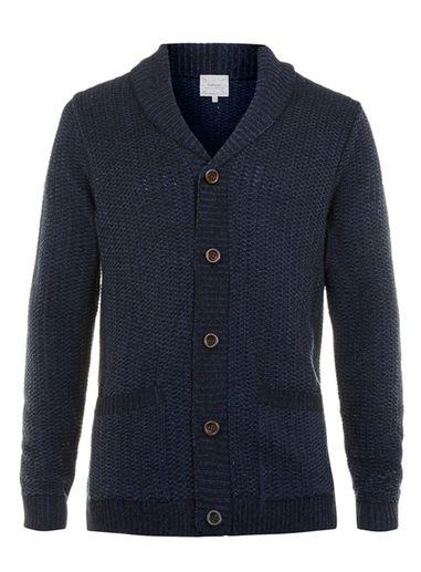 Topman Mens Blue Navy Twist Gridstitch Cardigan
