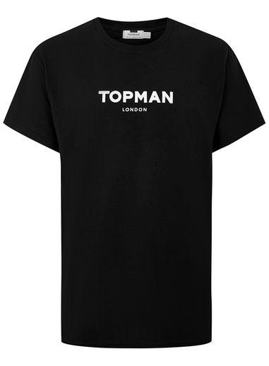 Topman Mens White Black 'topman' Print T-shirt