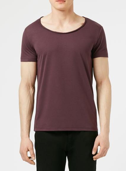 Topman Mens Red Burgundy Scoop Neck T-shirt