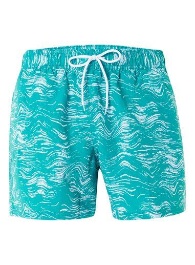 Topman Mens Turquoise And White Wave Print Swim Shorts