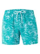 Topman Mens Turquoise And White Wave Print Swim Shorts