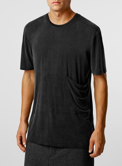 Topman Mens Lux P8 Black Cupro Pocket T-shirt