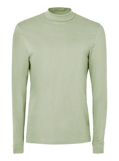 Topman Mens Light Green Mini Roll Neck Long Sleeve T-shirt