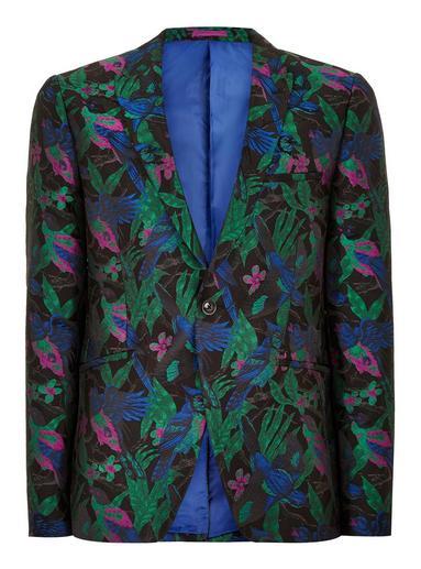 Topman Mens Multi Black Peacock Jaquard Skinny Blazer