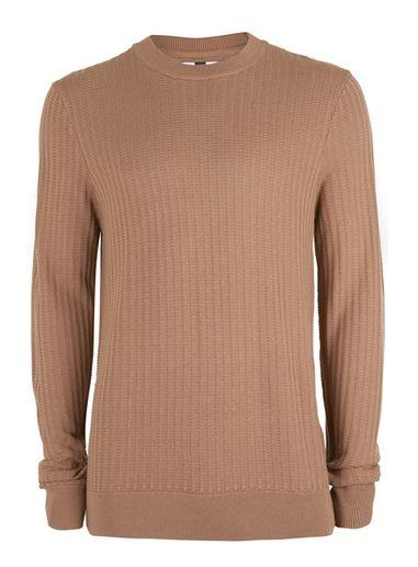 Topman Mens Nude Brick Textured Viscose Slim Fit Sweater
