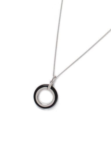 Topman Mens Silver Look And Black Edge Circle Pendant Necklace*