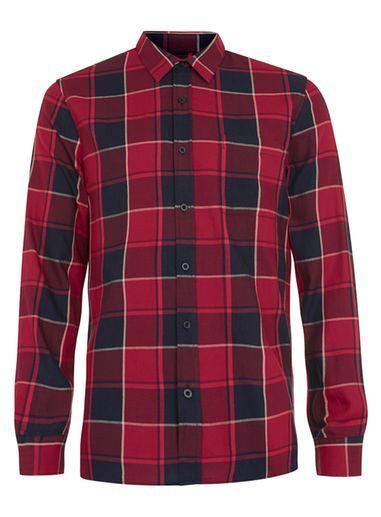 Topman Mens Red And Black Check Long Sleeve Shirt