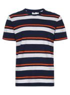 Topman Mens Dark Blue Navy And Orange Stripe T-shirt