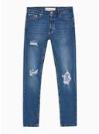 Topman Mens Blue Mid Wash Blowout Stretch Skinny Jeans